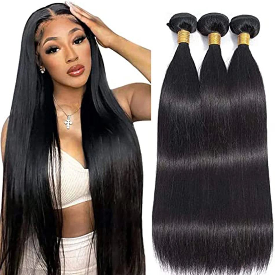 12A Raw Indian Straight Human Hair Bundles - Unprocessed Bone Straight Hair Extensions - Wholesale Available in 1, 3, or 4 Bundles