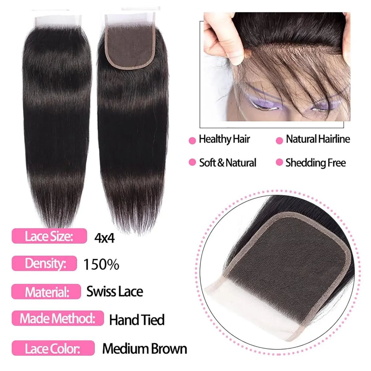 15A Malaysian Straight Bundles with Closure 3 Bundles with Closure Unprocessed Virgin Short Bob Tissage Bouclé Cheveux Humain
