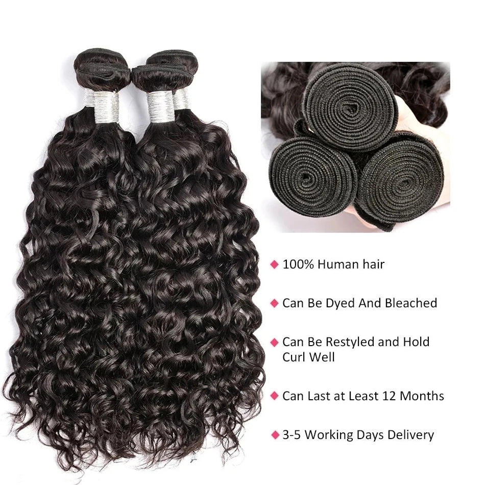 Unprocessed Malaysian Remy Human Hair Weave Extensions Curly Deep Wave Hair Bundles Cheveux Humain 12A Water Wave Bundles