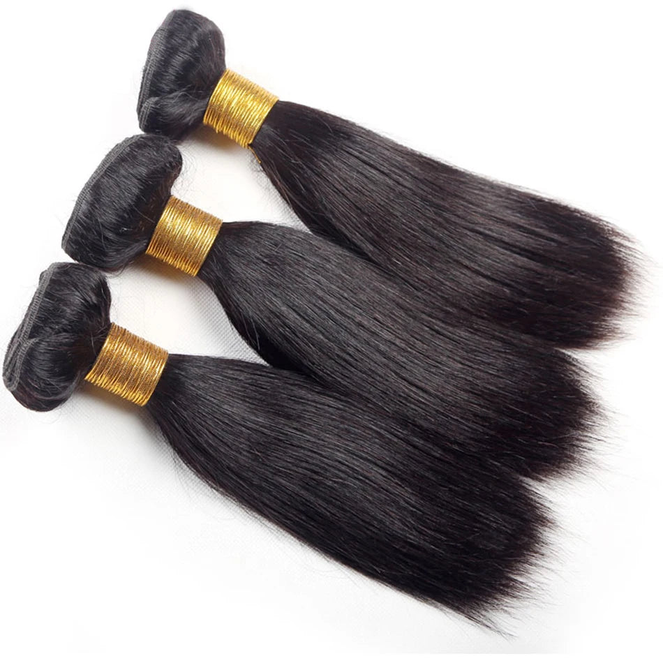 15A Malaysian Straight Bundles with Closure 3 Bundles with Closure Unprocessed Virgin Short Bob Tissage Bouclé Cheveux Humain