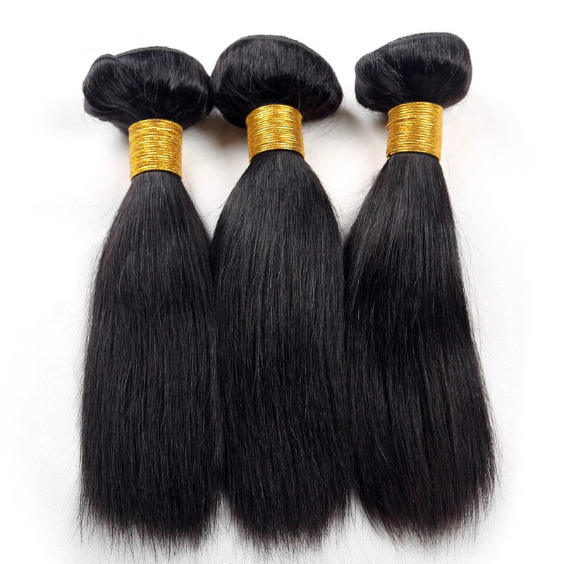 15A Malaysian Straight Bundles with Closure 3 Bundles with Closure Unprocessed Virgin Short Bob Tissage Bouclé Cheveux Humain
